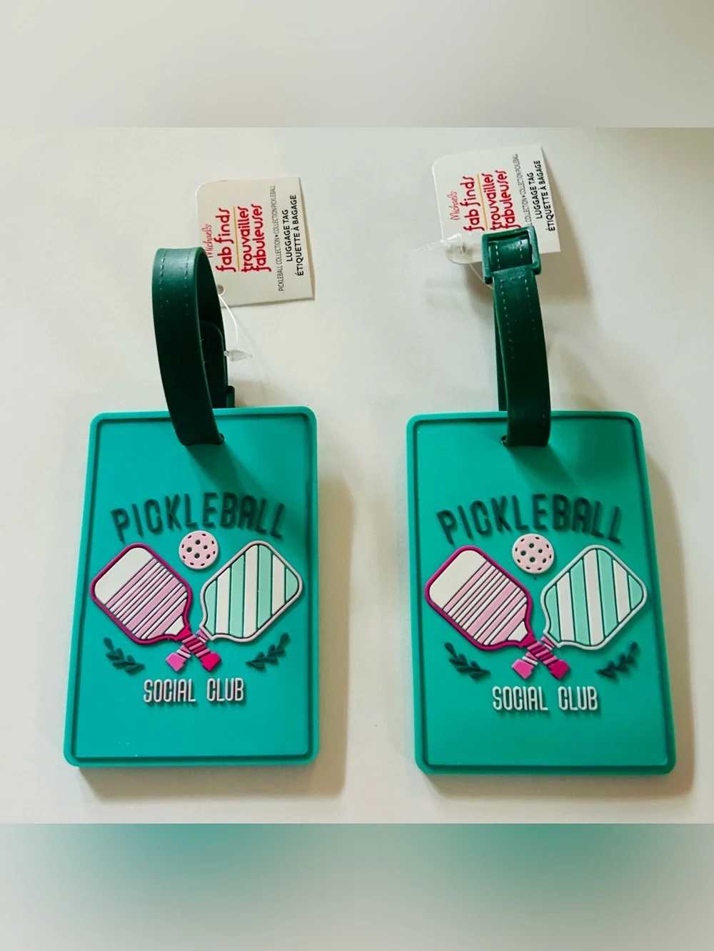 New 2 Pickleball Luggage Tags Green and Pink